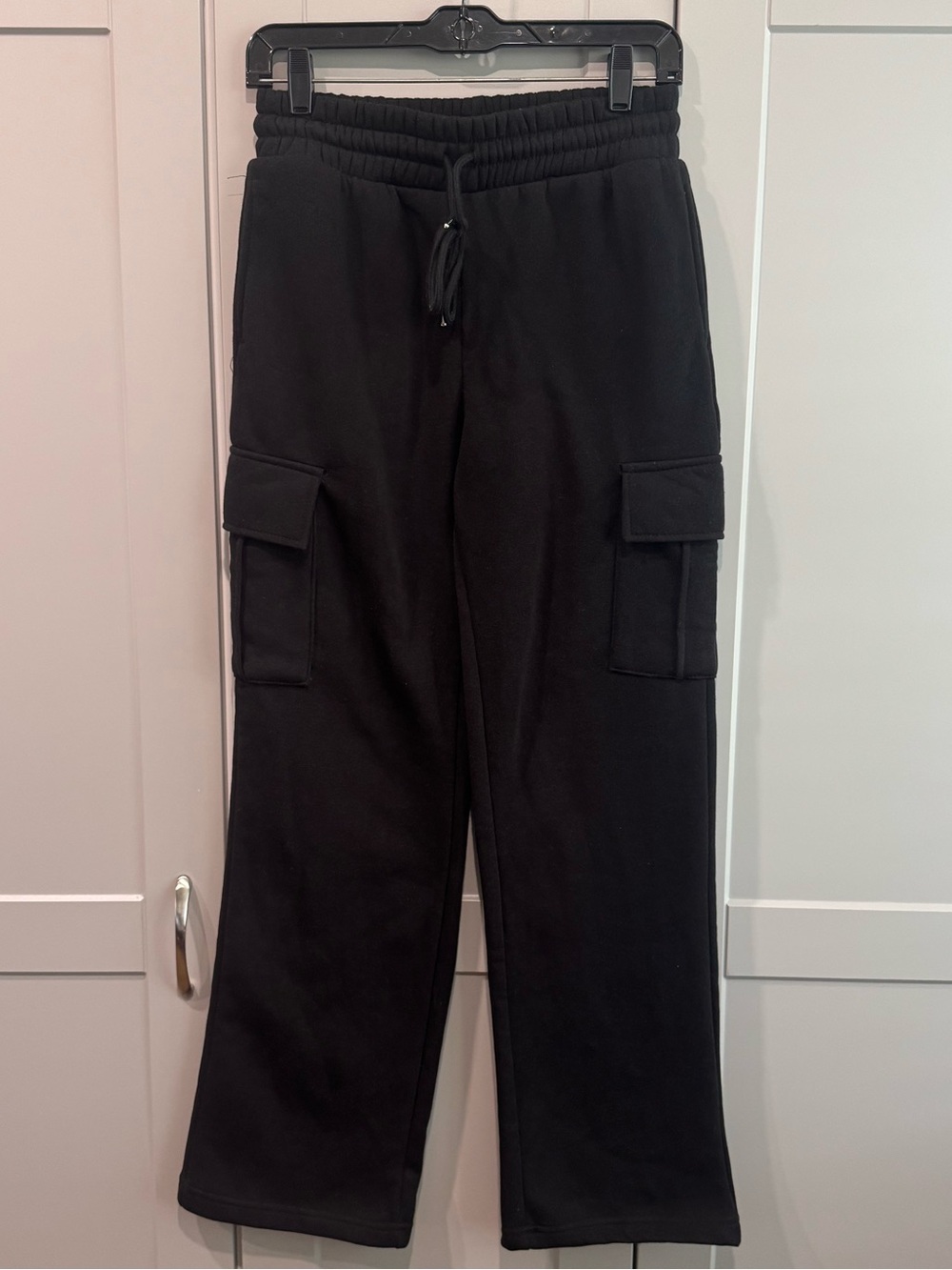 Wide Leg Cargo Sweatpants - Black